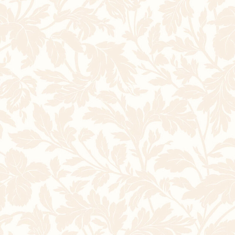 A swatch of tonal cream fabric with branching leaves and stems.
