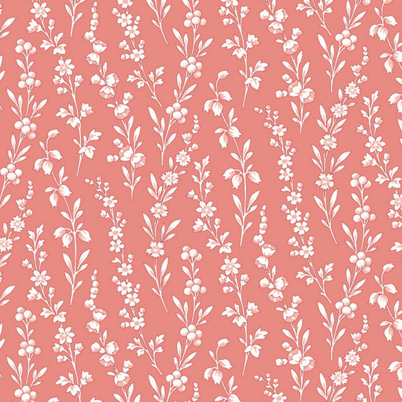 A swatch of pink fabric with vertical lines of thin flower stems.