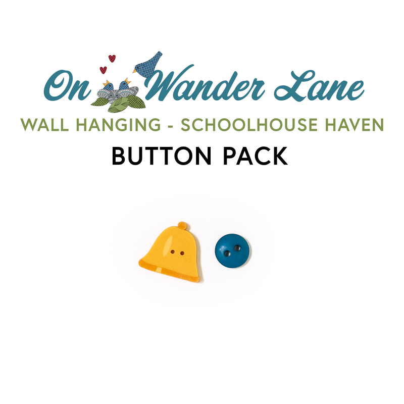 The bell and round blue buttons included in the Schoolhouse Haven button pack, isolated on a white background.