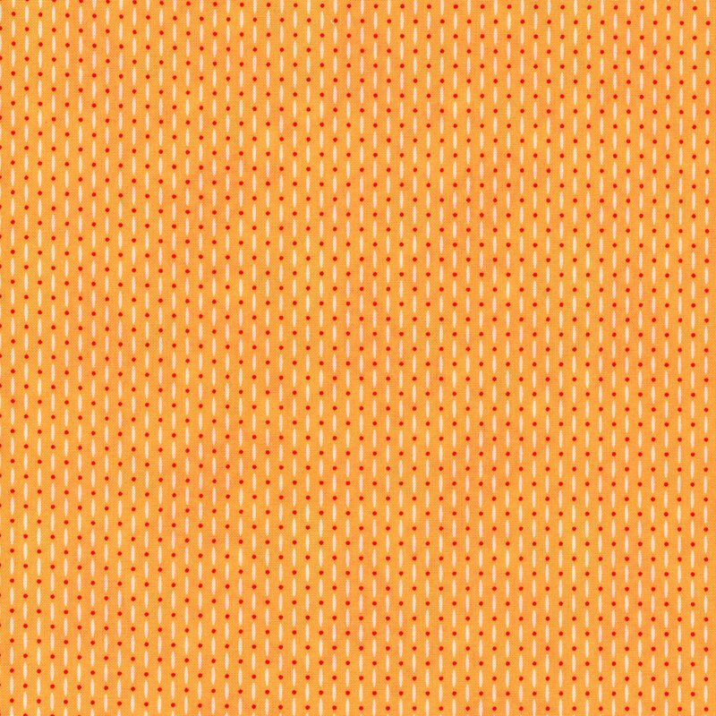 Orange fabric with white stripes interspersed with small polka dots, visually similar to a bead curtain.