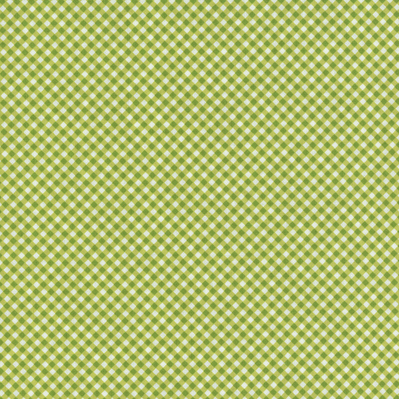 Diagonal lime green and white gingham fabric on bias.