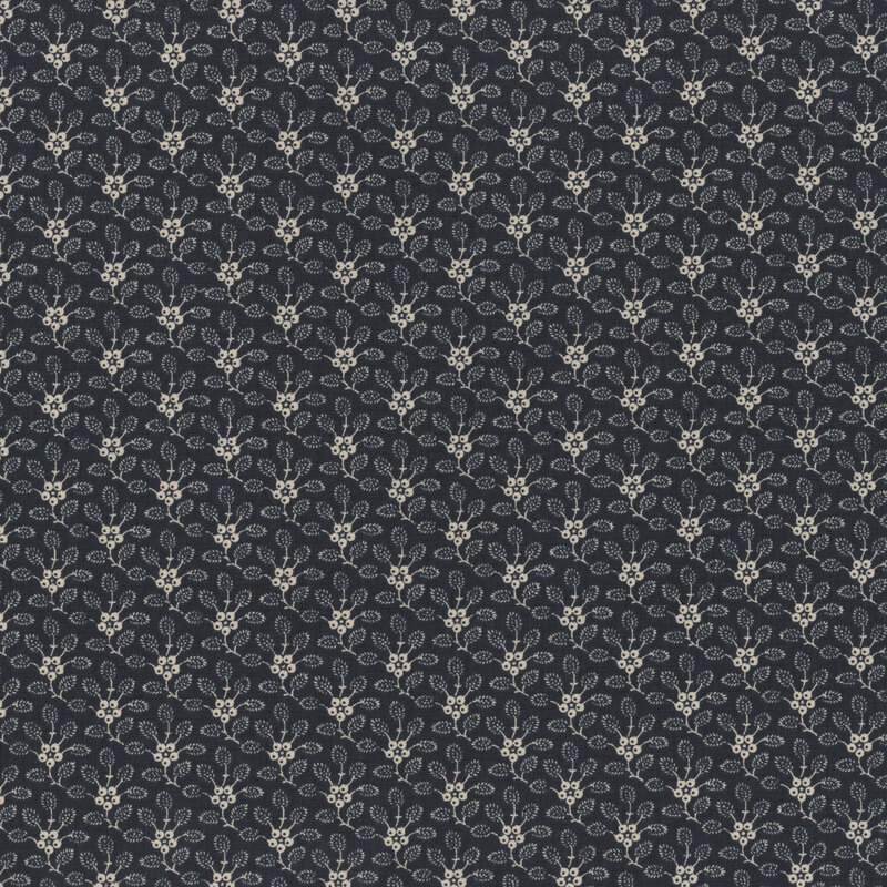 Dark Blue fabric featuring a delicate floral pattern