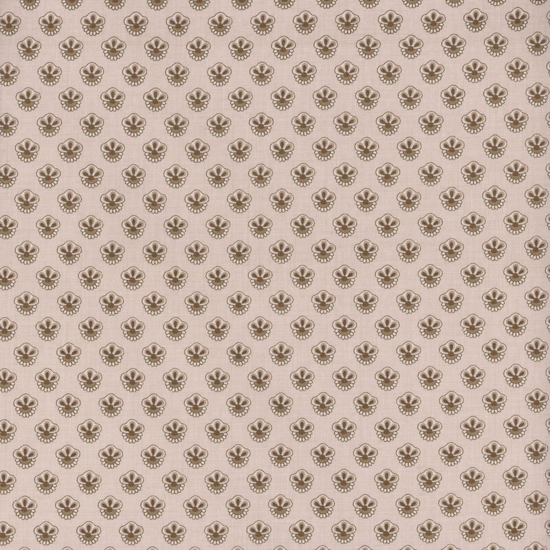Cream fabric featuring an arranged pattern of stylized flowers