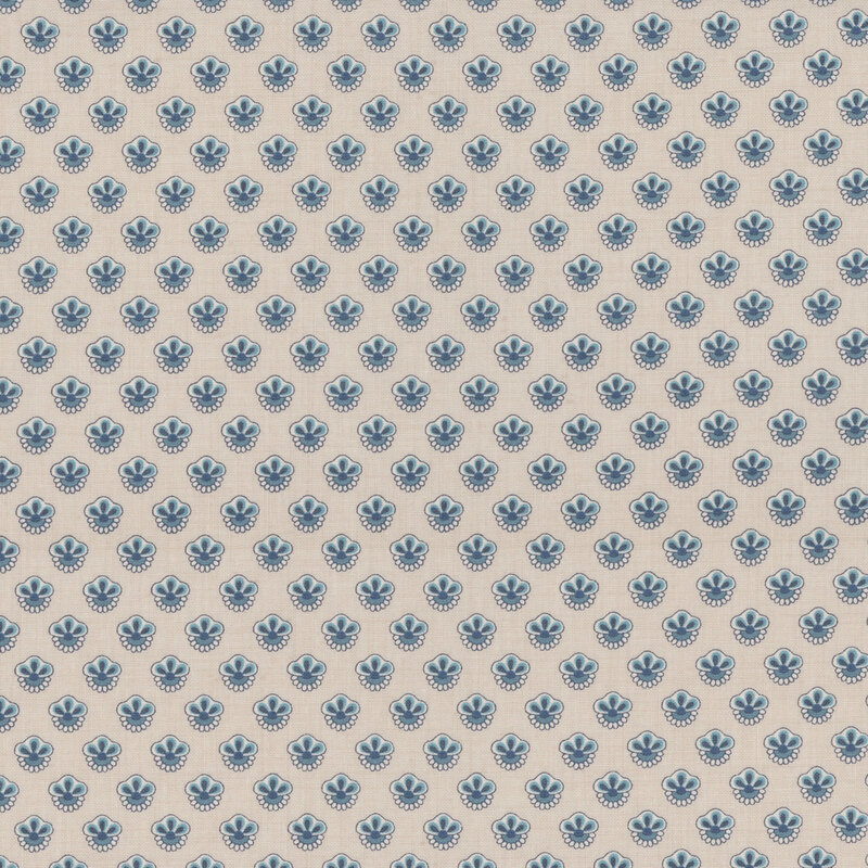 Cream fabric featuring an arranged pattern of stylized flowers