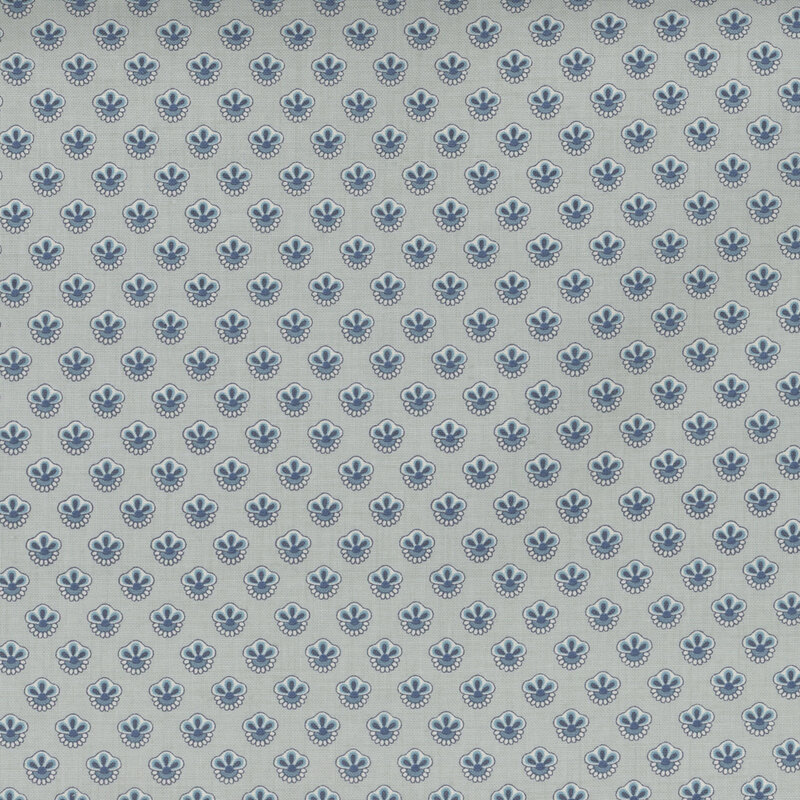 Light blue tonal fabric featuring an arranged pattern of stylized flowers