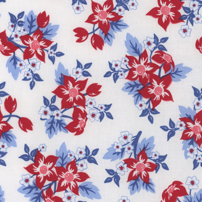White fabric with a red floral pattern