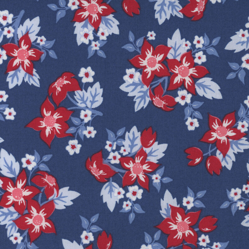 Blue fabric with a multicolored floral pattern