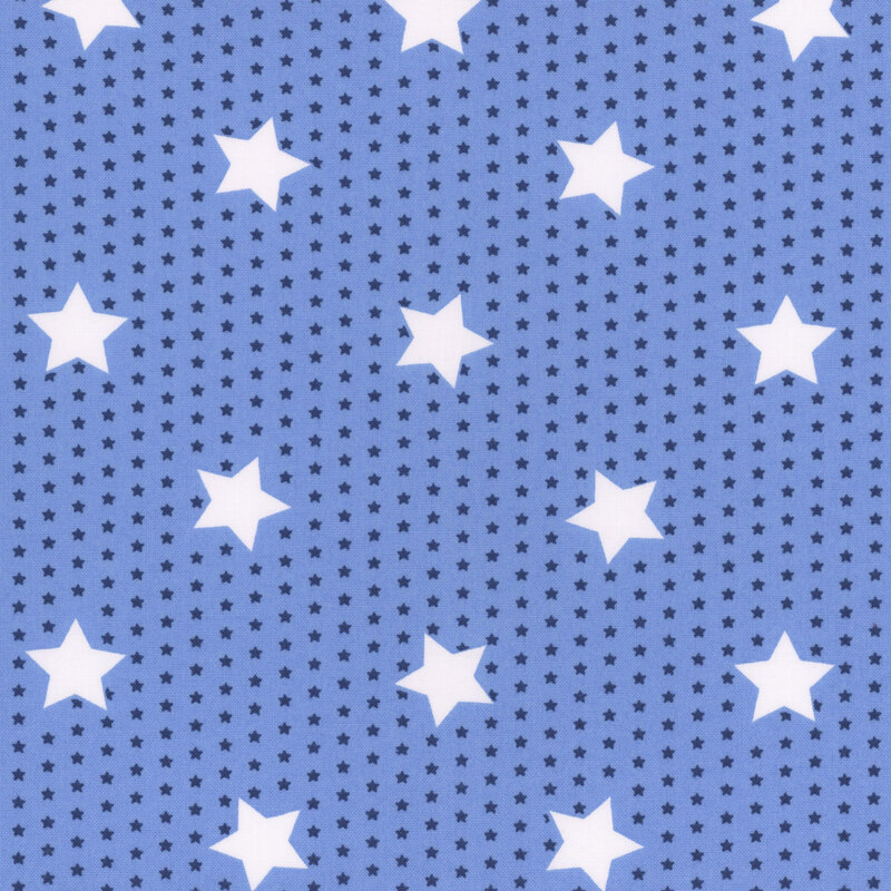 Light blue fabric with a white and navy blue star pattern