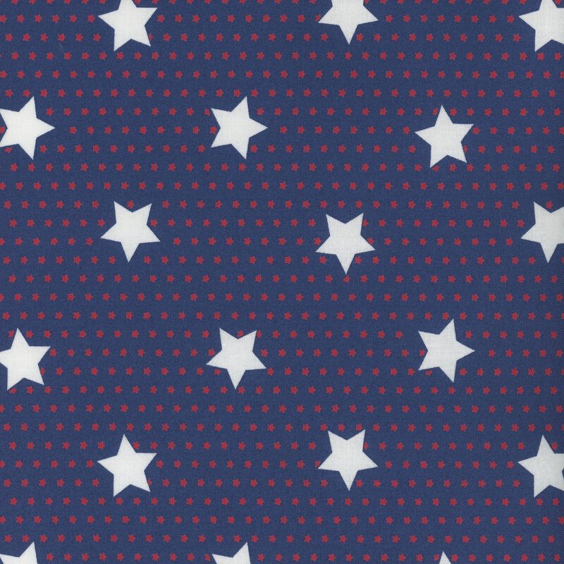 Navy blue fabric with a patriotic star pattern