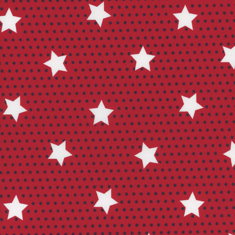 Red fabric with a withe and blue star pattern