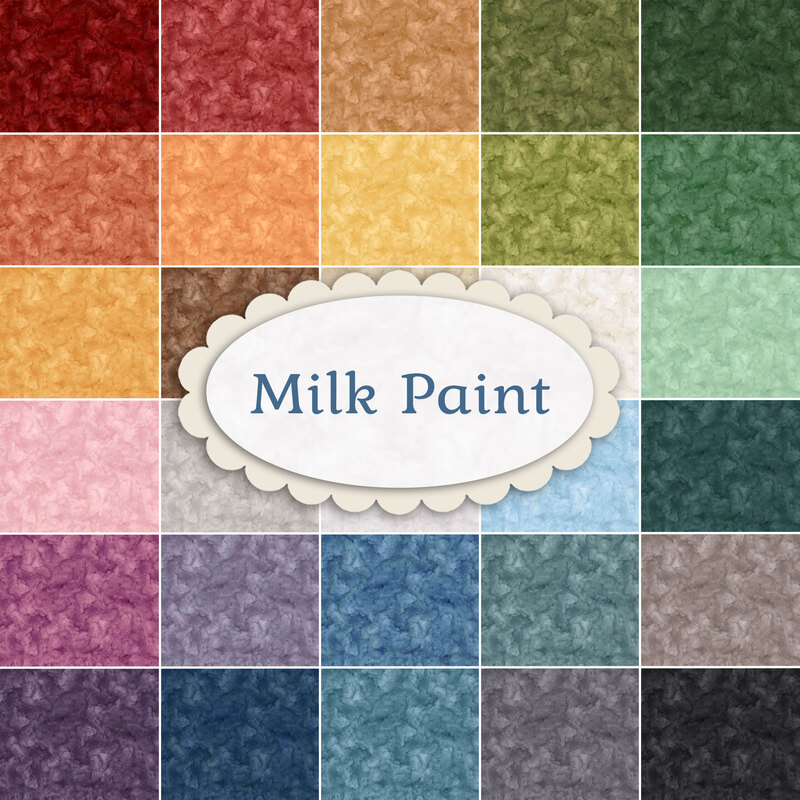 Collage of fabrics in the Milk Paint collection featuring mottled prints in various colors