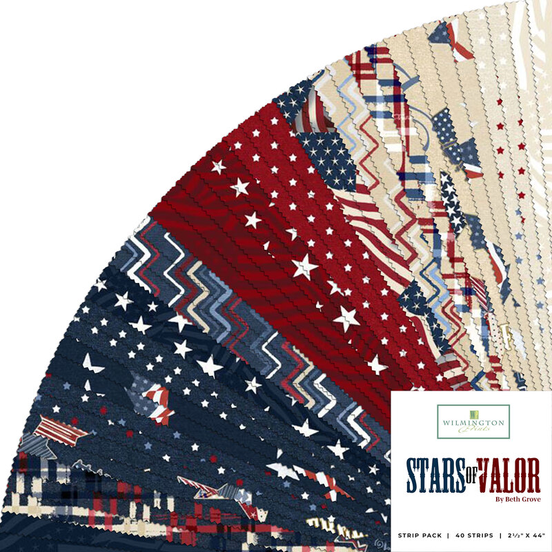 A fanned out collage of 40 patriotic themed 2.5