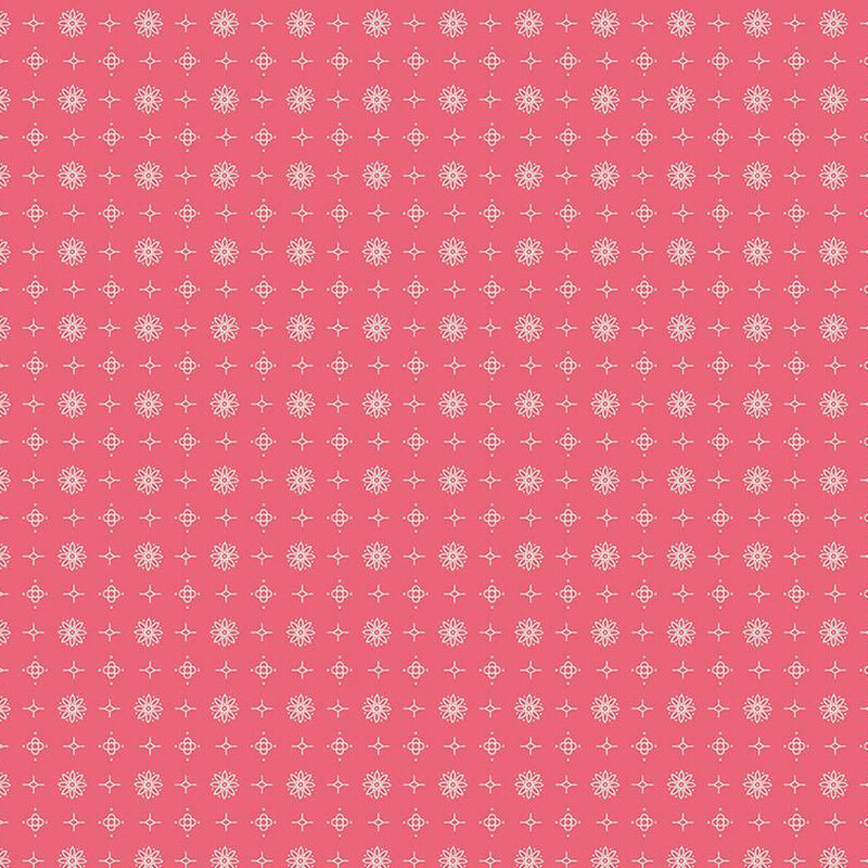 Pink fabric with small, white, evenly spaced flowers and stars throughout