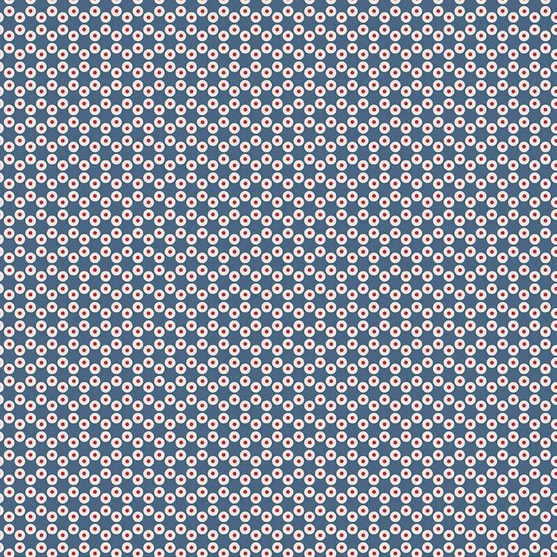 Dark navy blue fabric with small white dots making a connected hexagon pattern throughout