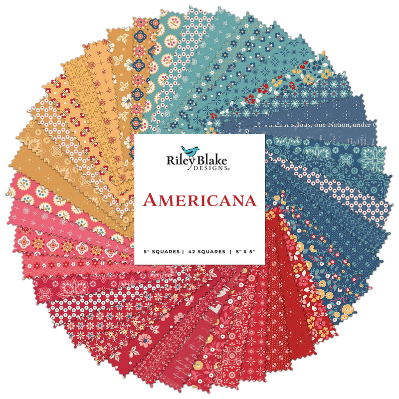 A spiral collage of the fabrics included in the Americana 5