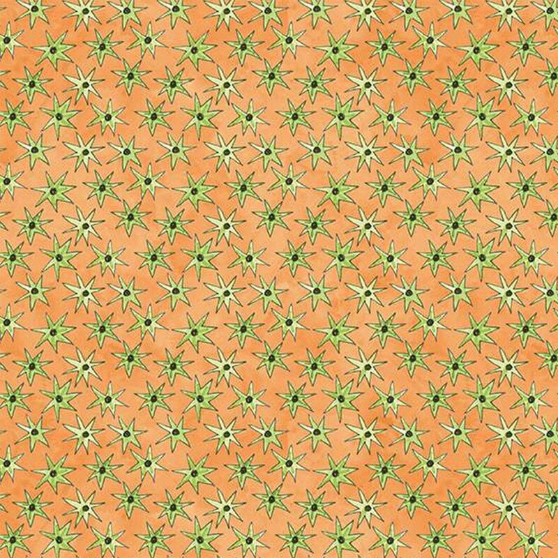 Mottled orange fabric with lime green stars