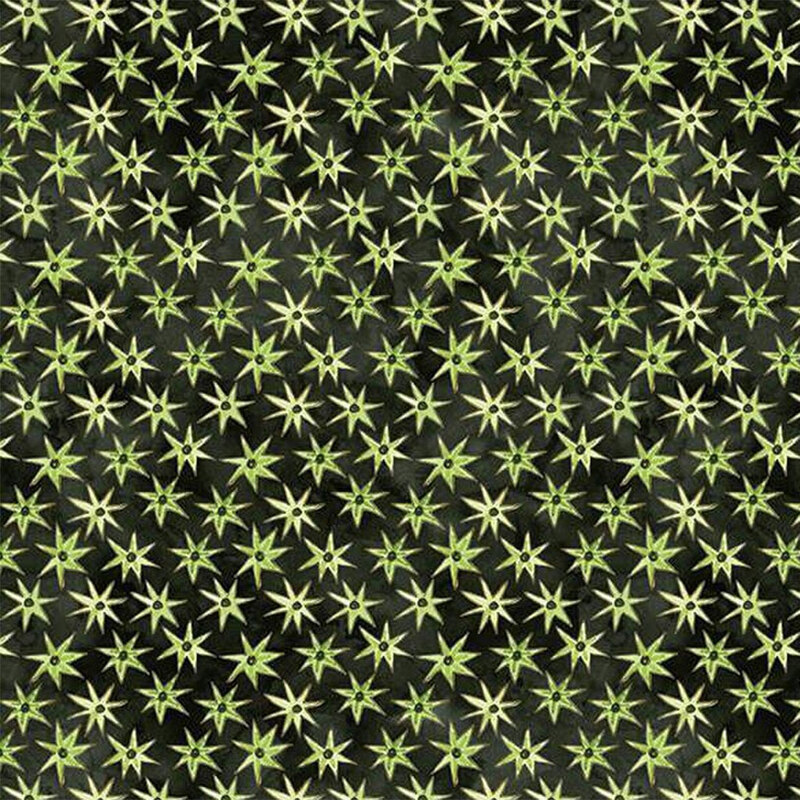 mottled black fabric with lime green stars 