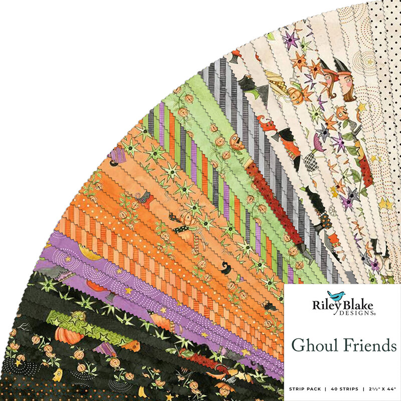 Fanned out collage of halloween cartoon themed fabrics