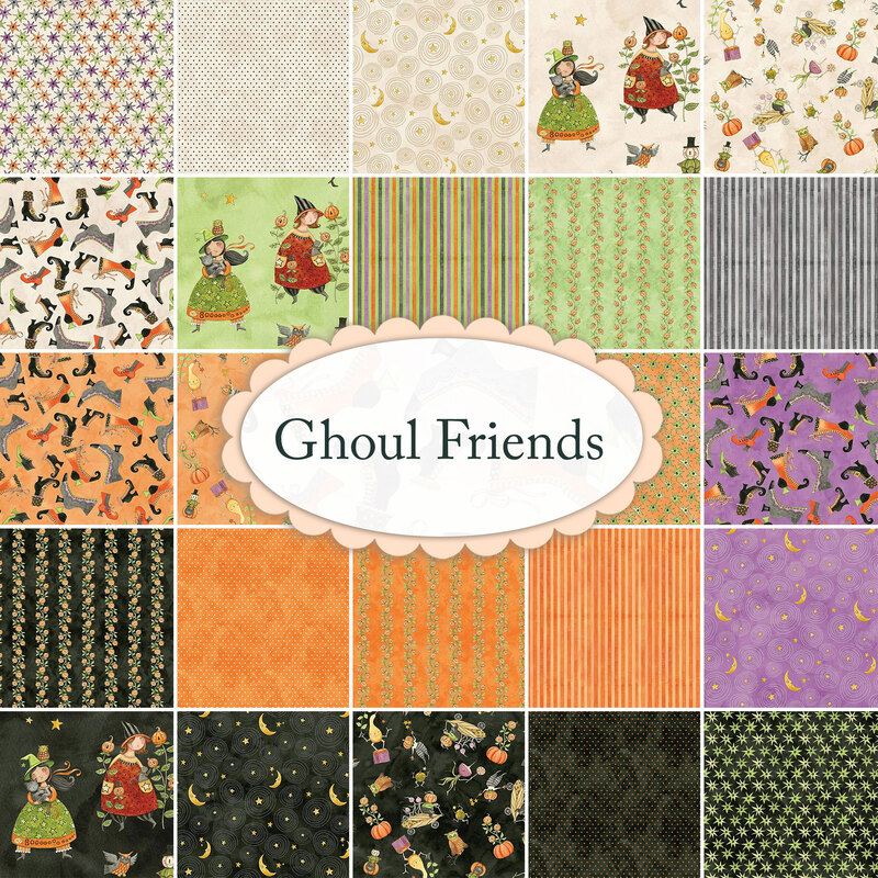 Collage of halloween quater yard fabric cuts 