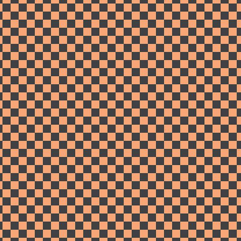 Black and orange fabric in a small checkerboard pattern.