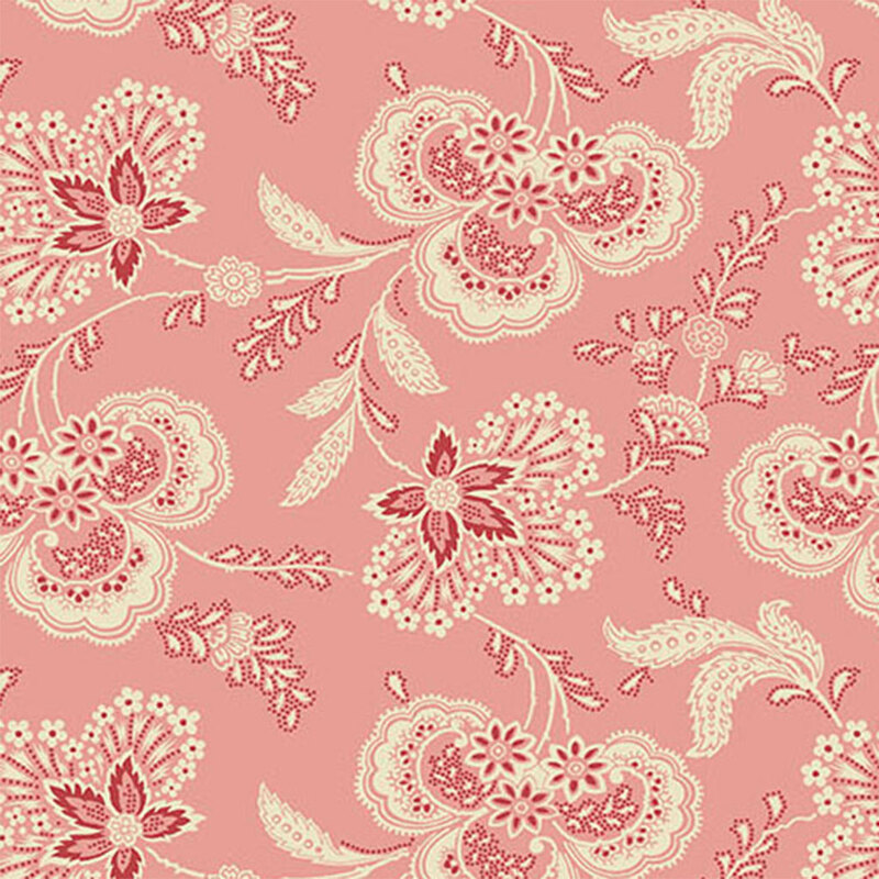 Light pink fabric featuring a paisley floral design