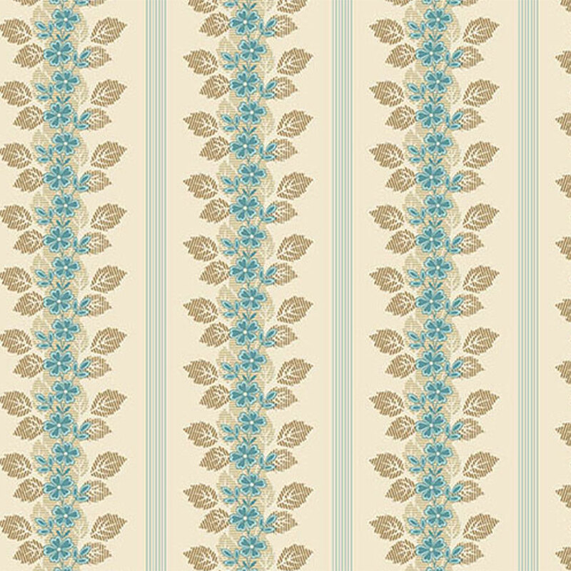 Cream fabric featuring a large striped design with florals in between