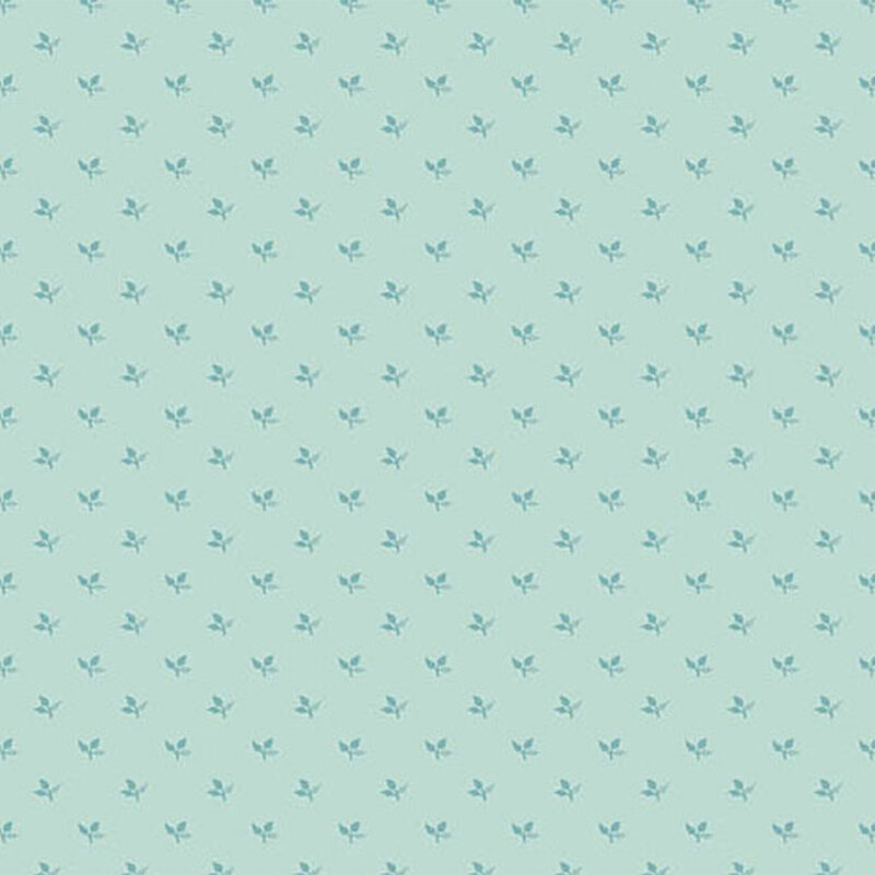 Tonal light aqua fabric featuring small leaf motifs