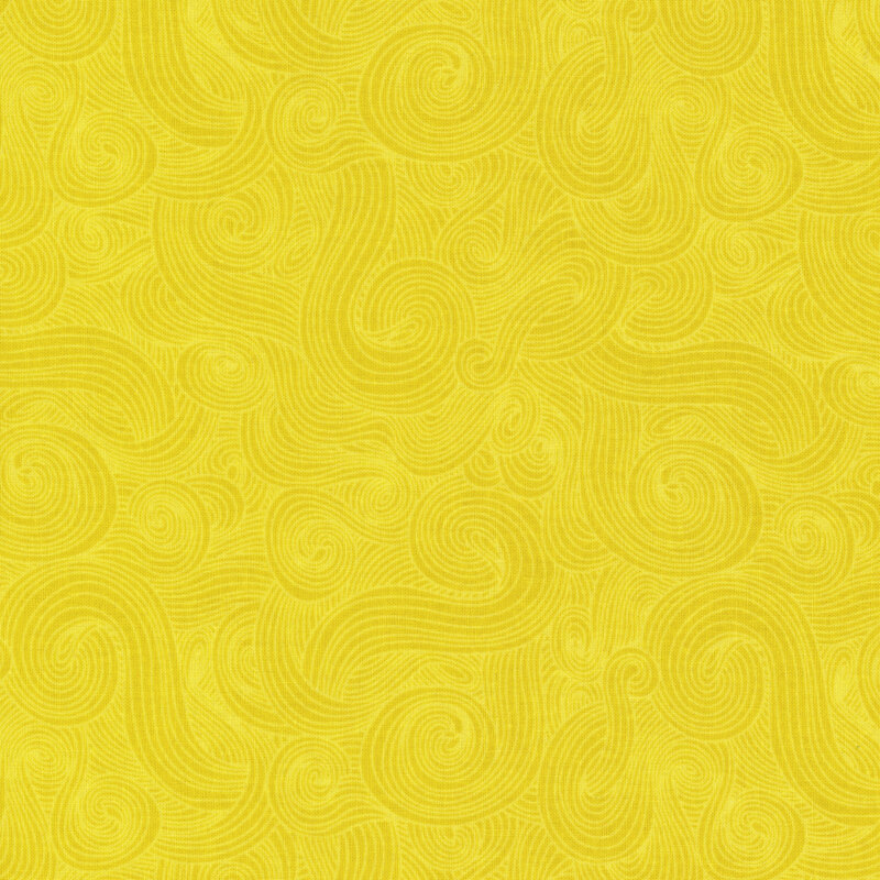 Bright yellow fabric with tonal-outlined swirls.