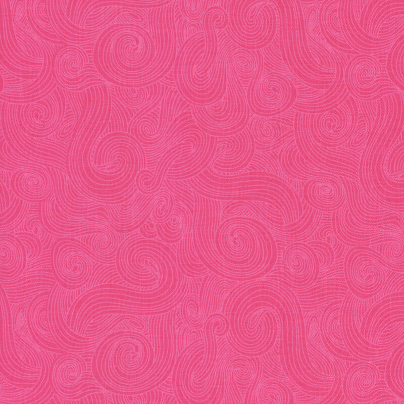 Bright pink fabric with tonal-outlined swirls.