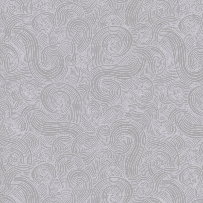 Pewter gray fabric with light outlined swirls.