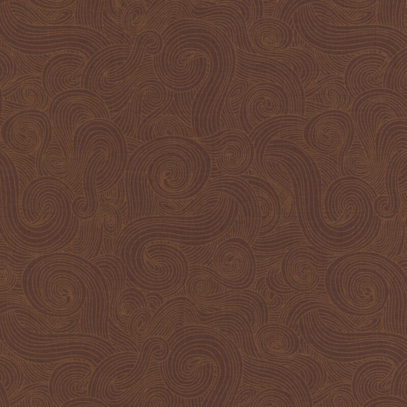 Brown fabric with tonal-outlined swirls.