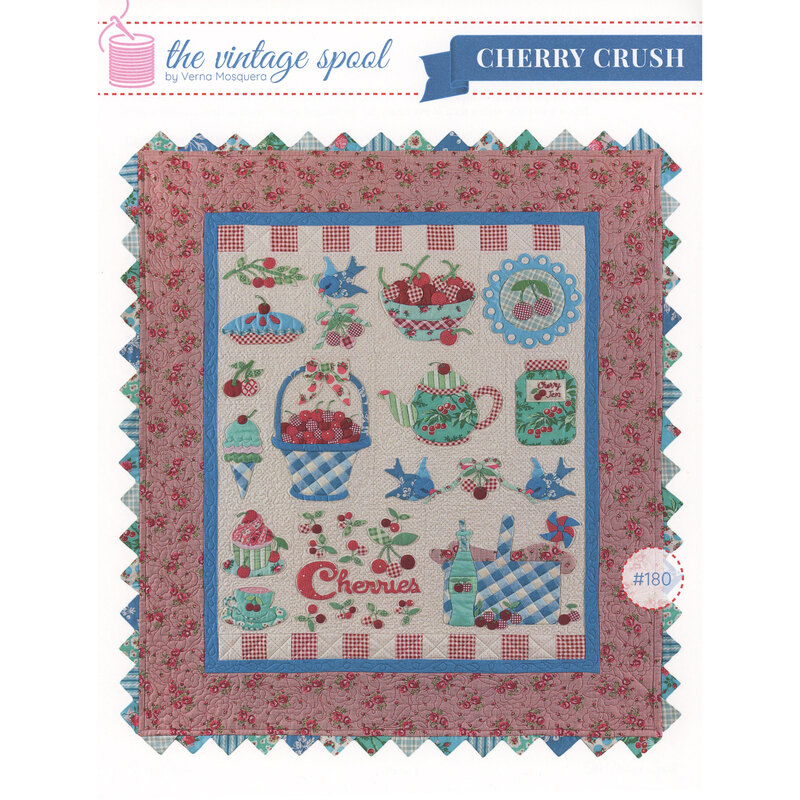 Front of the Cherry Crush pattern showing the completed quilt project 