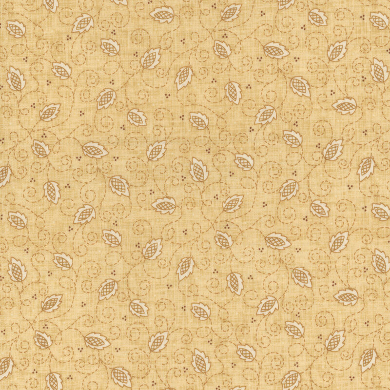 Light beige fabric with tossed leaves and vines.