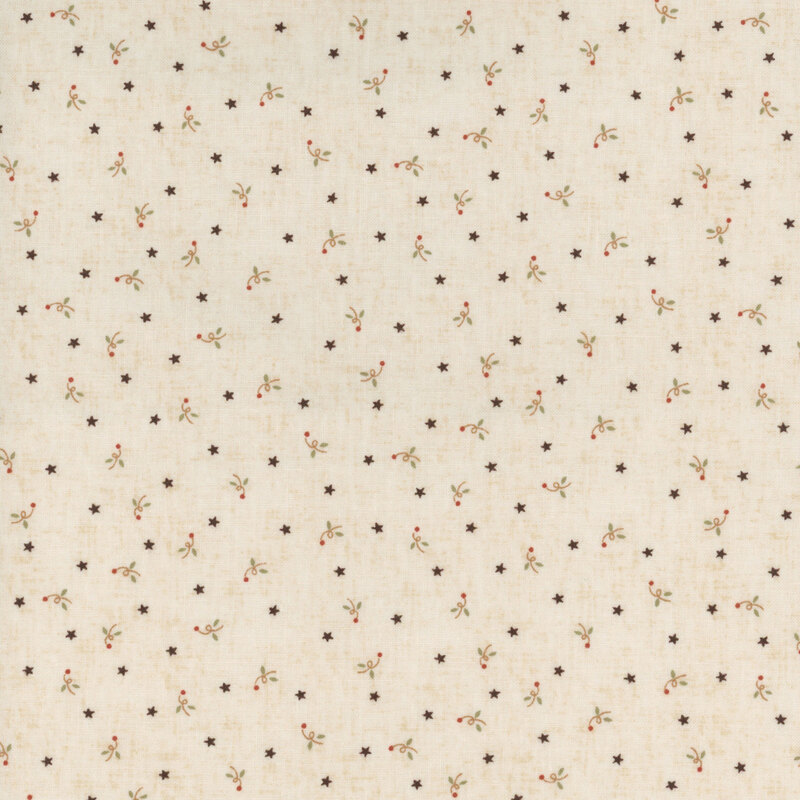 Light cream fabric with tossed ditsy stars and plant motifs.