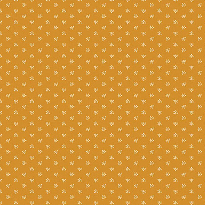 A repeating geometric dot and line pattern on a mustard yellow background.