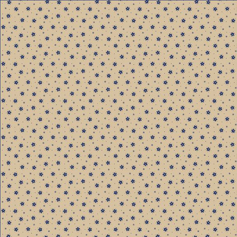 Beige fabric with a repeating pattern of small blue stars.