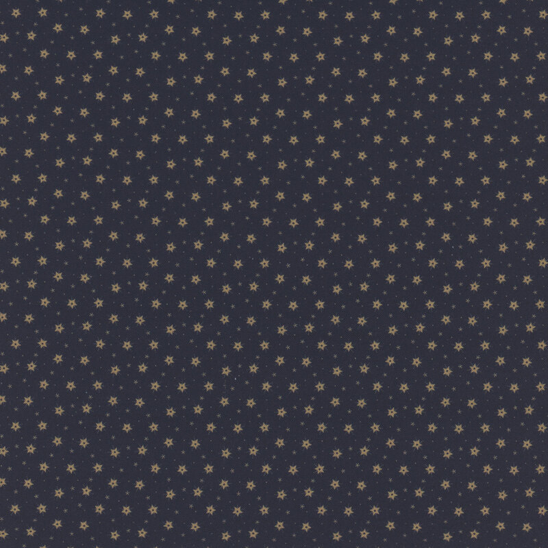 Navy blue fabric with a repeating pattern of small gold stars.