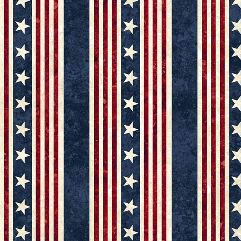 Pattern design featuring alternating red and white stripes with blue star accents on a textured background.