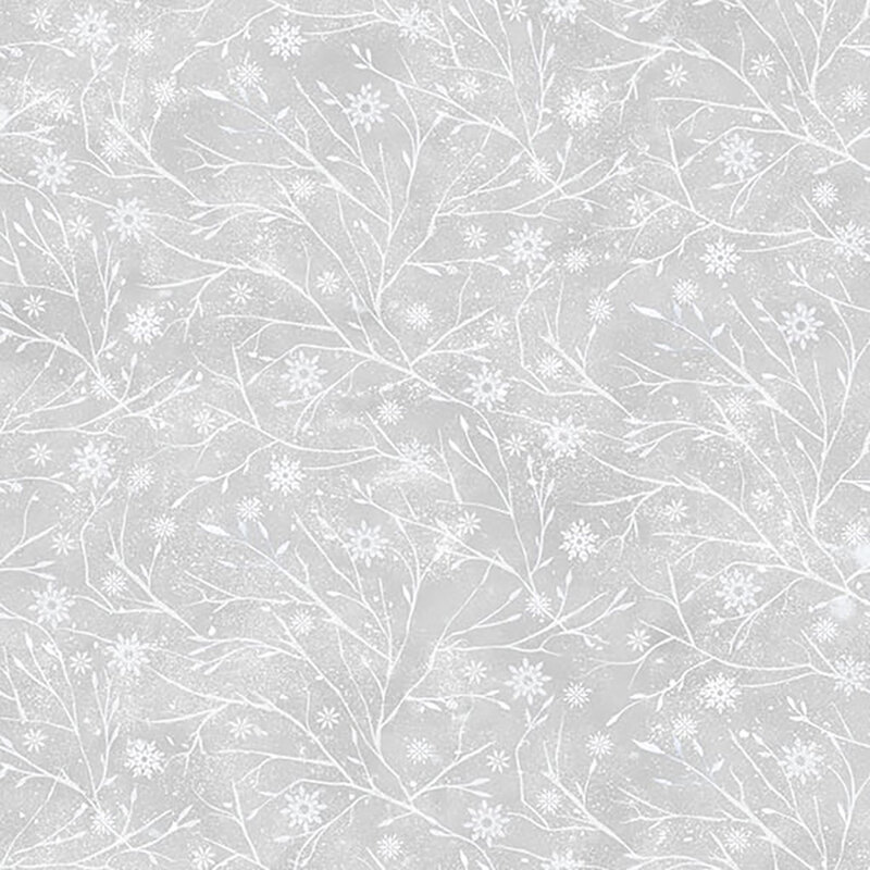 Light gray background with a subtle branch and snowflake pattern featuring delicate lines and small dots.