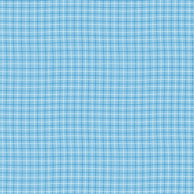 Light blue fabric with a grid pattern of white and darker blue lines.