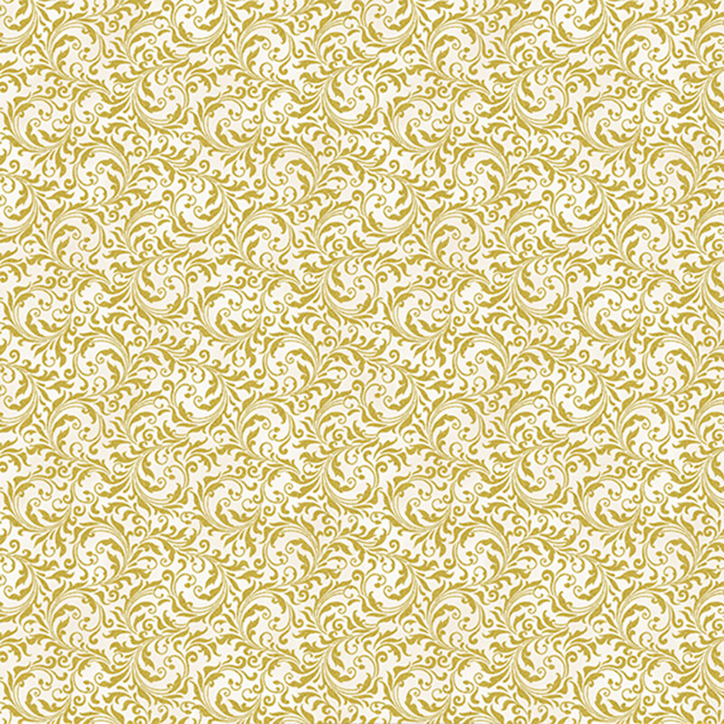 Cream fabric with an intricate filigree pattern and metallic accents.