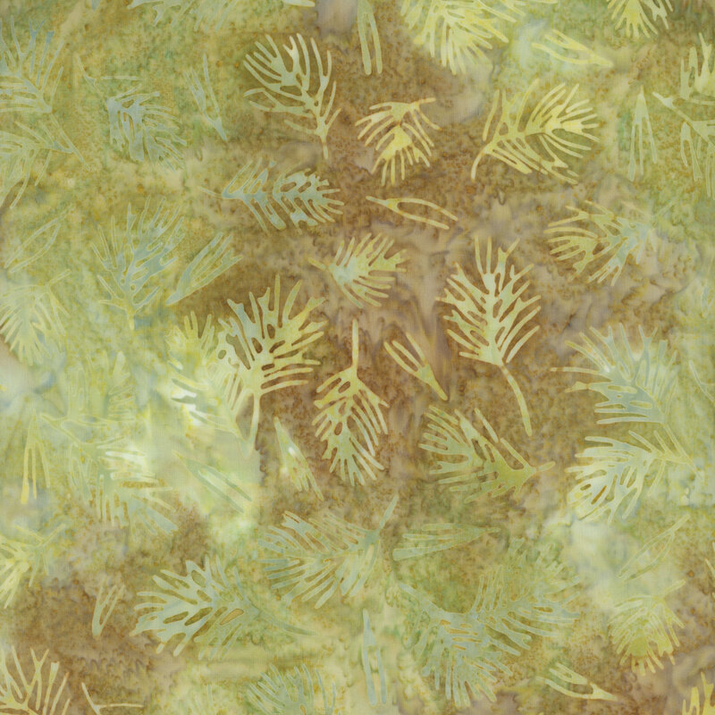 Pattern of overlapping green leaves in varying shades, creating a textured, abstract design.