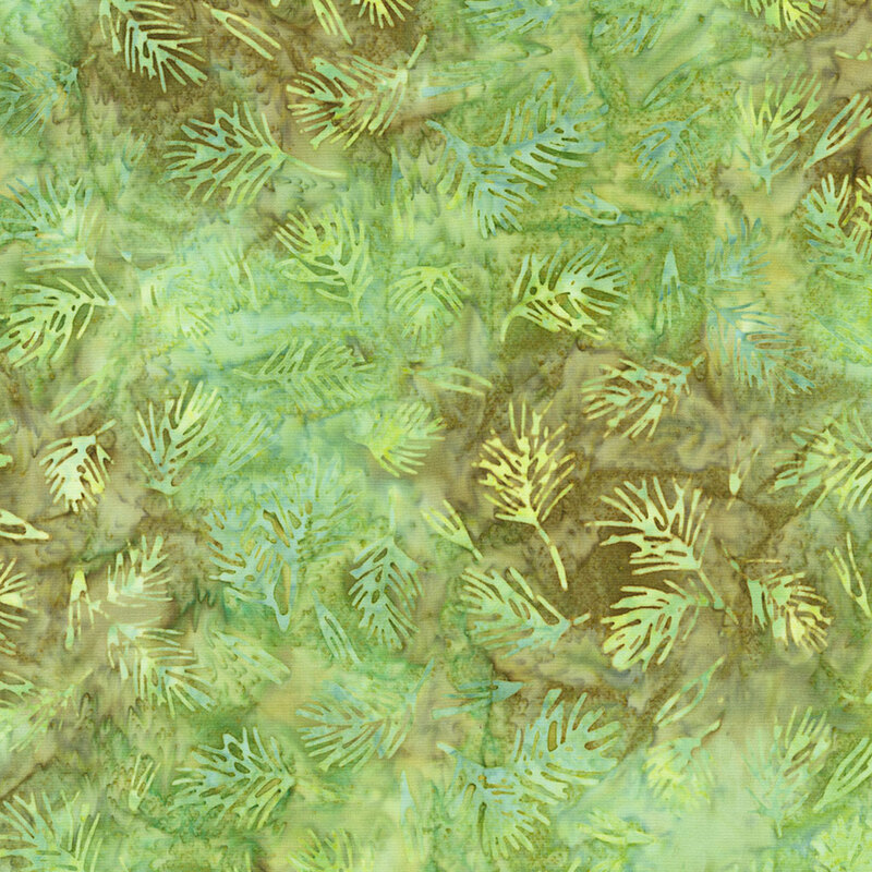 Pattern of overlapping green leaves in varying shades, creating a textured, abstract design.