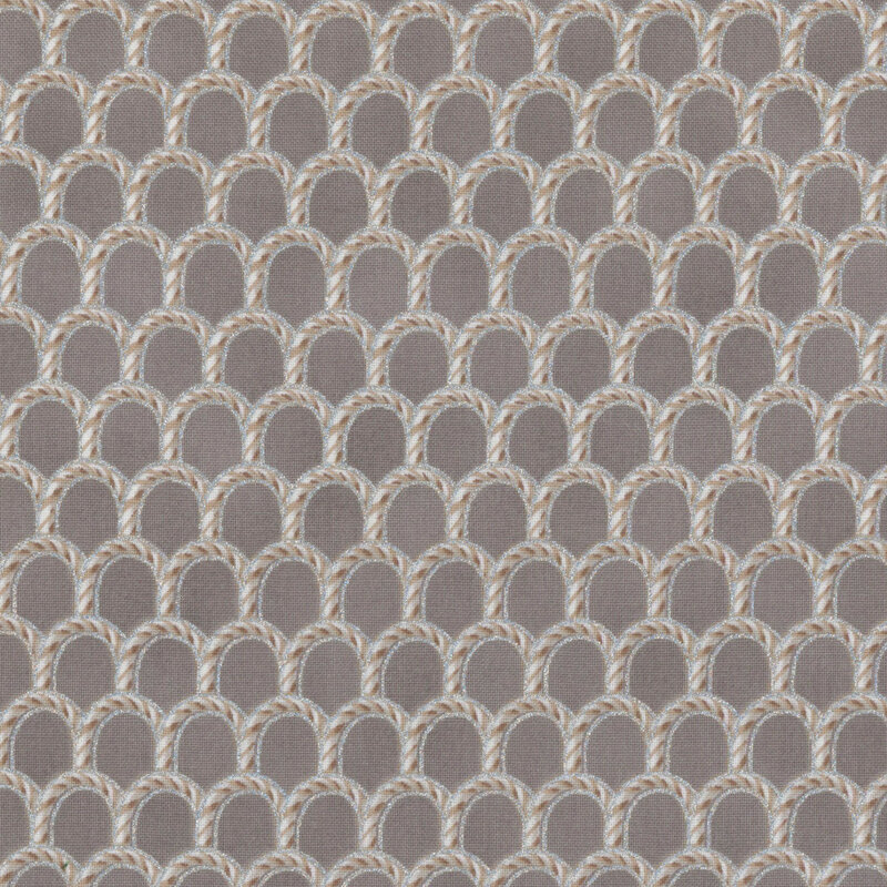 A repeating pattern of silver candy canes on a gray background, arranged in arches.