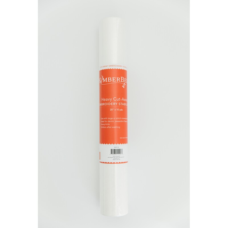 A roll of heavy cutaway embroidery stabilizer with an orange label, on a plain white background.