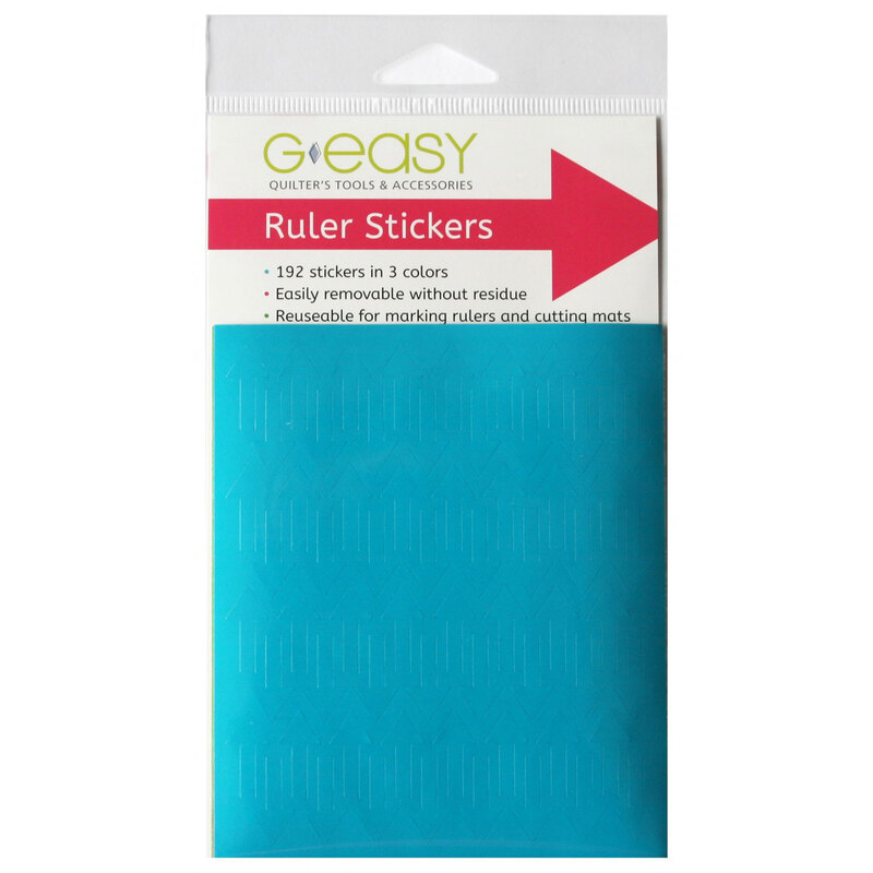 Package of G-easy ruler stickers, featuring 192 reusable, residue-free stickers for quilters.