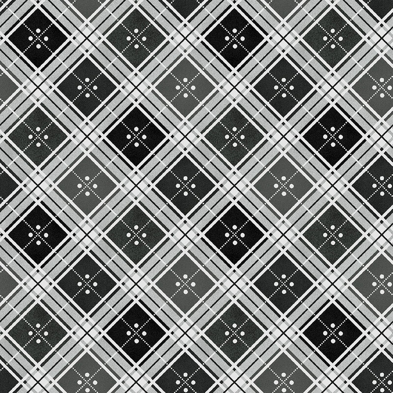 A geometric pattern featuring overlapping diamond shapes in shades of gray and black with white lines.