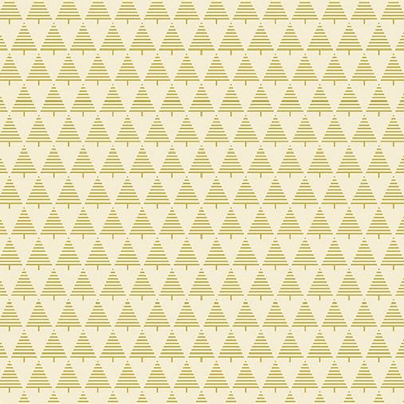 Fabric pattern of light golden trees arranged in a grid, creating a textured background.