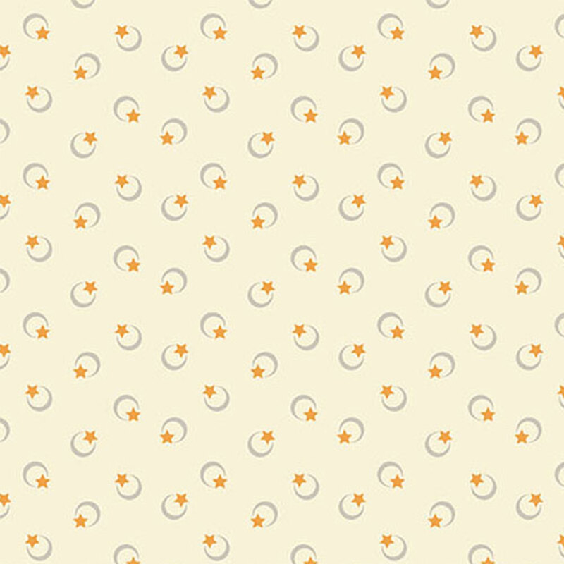 Repeating pattern of crescent moons and stars on a cream background.