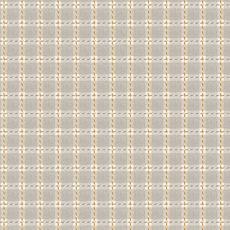 Light gray, cream, and orange plaid fabric